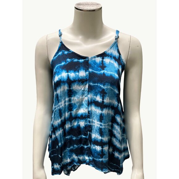 Cotton Express Blue Tie Dye Spaghetti Strap Rayon Hi Lo Blouse Size Small - Picture 1 of 8
